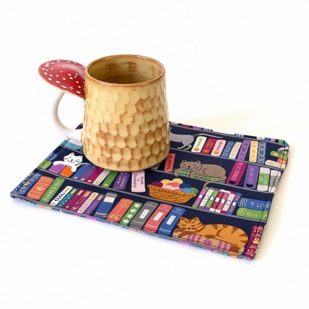 Waterproof Mug Mat Gift for Cat Lovers Bookworms Teachers